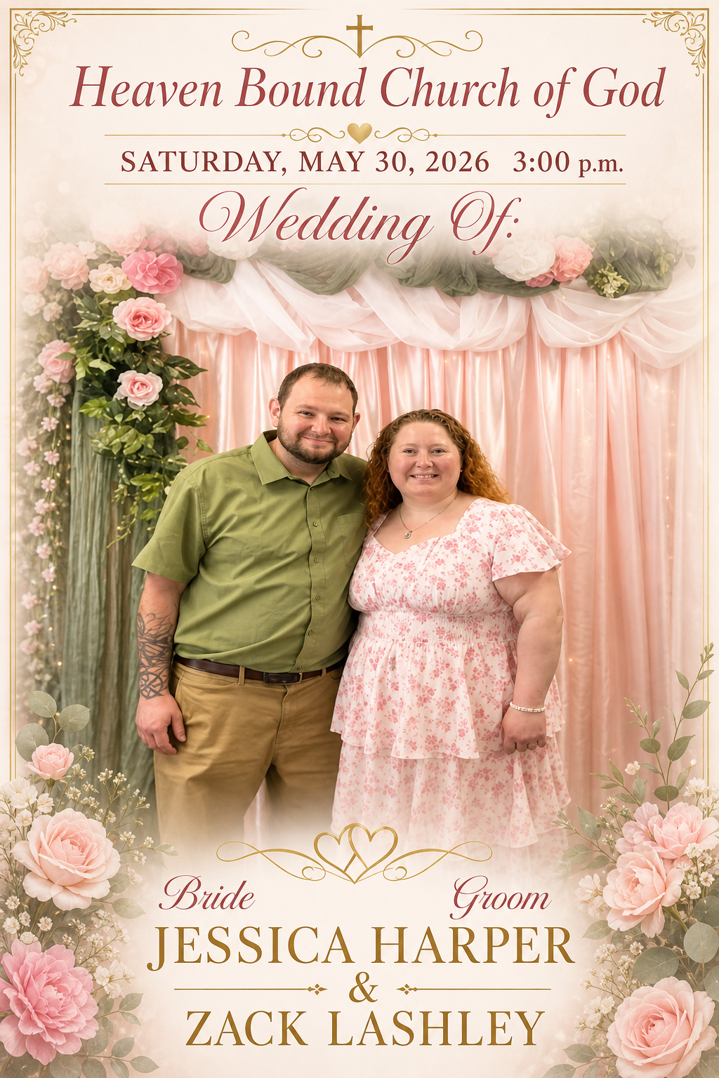 Wedding announcement for Jessica Harper and Zack Lashley